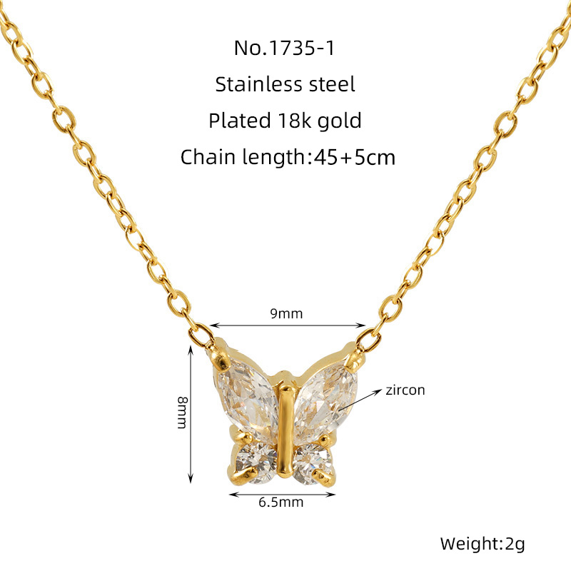 1 Piece Simple Series Simple Butterfly Stainless Steel 18K Gold Plated Zircon Women's Pendant Necklaces h5 Picture2